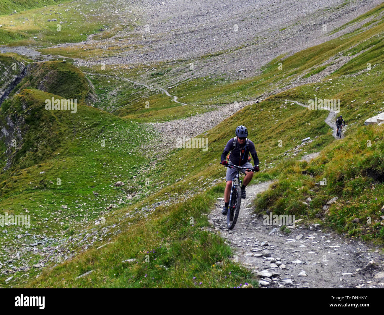 Mountain biker on the Tour de Mont Blanc Stock Photo