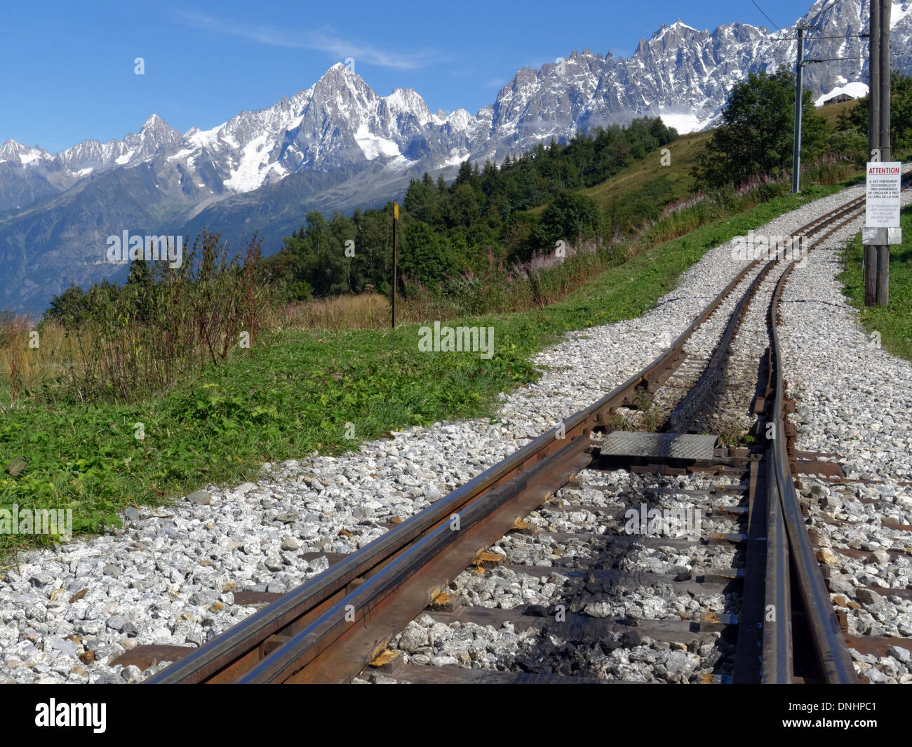 The cog railway tracks at Bellevue near Chamonix in the French Alps Stock Photo