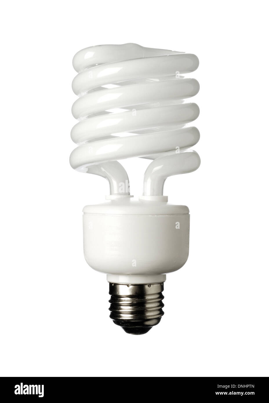 An energy savings light bulb on a white background. Compact Fluorescent light bulb CFL Stock Photo