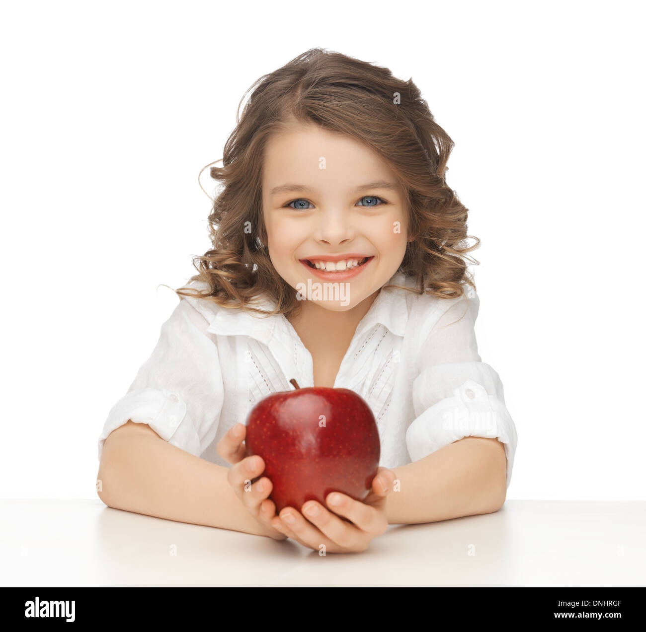 girl with red apple Stock Photo