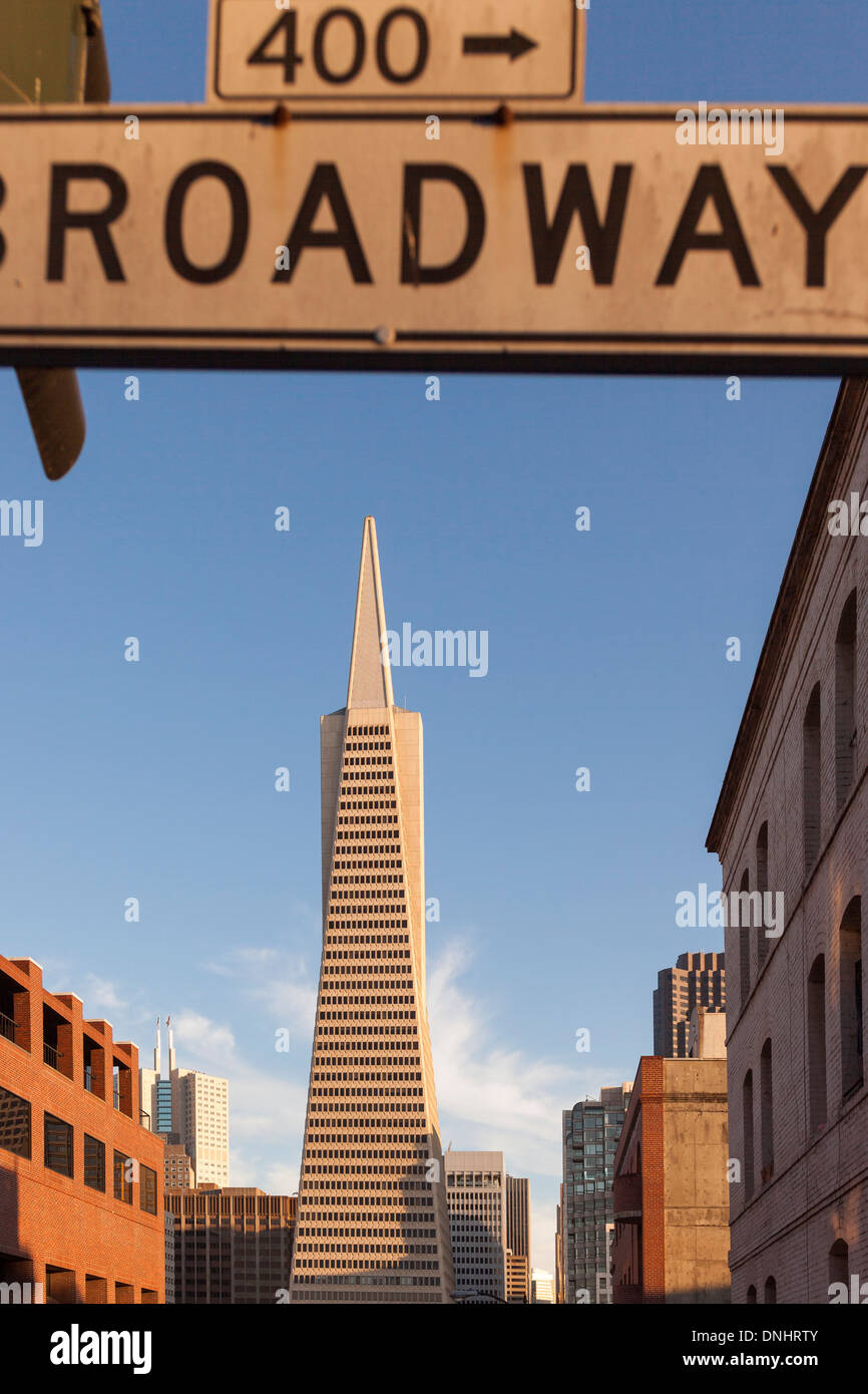 Transamerica Building,from Broadway Street,Downtown San Francisco,California Stock Photo