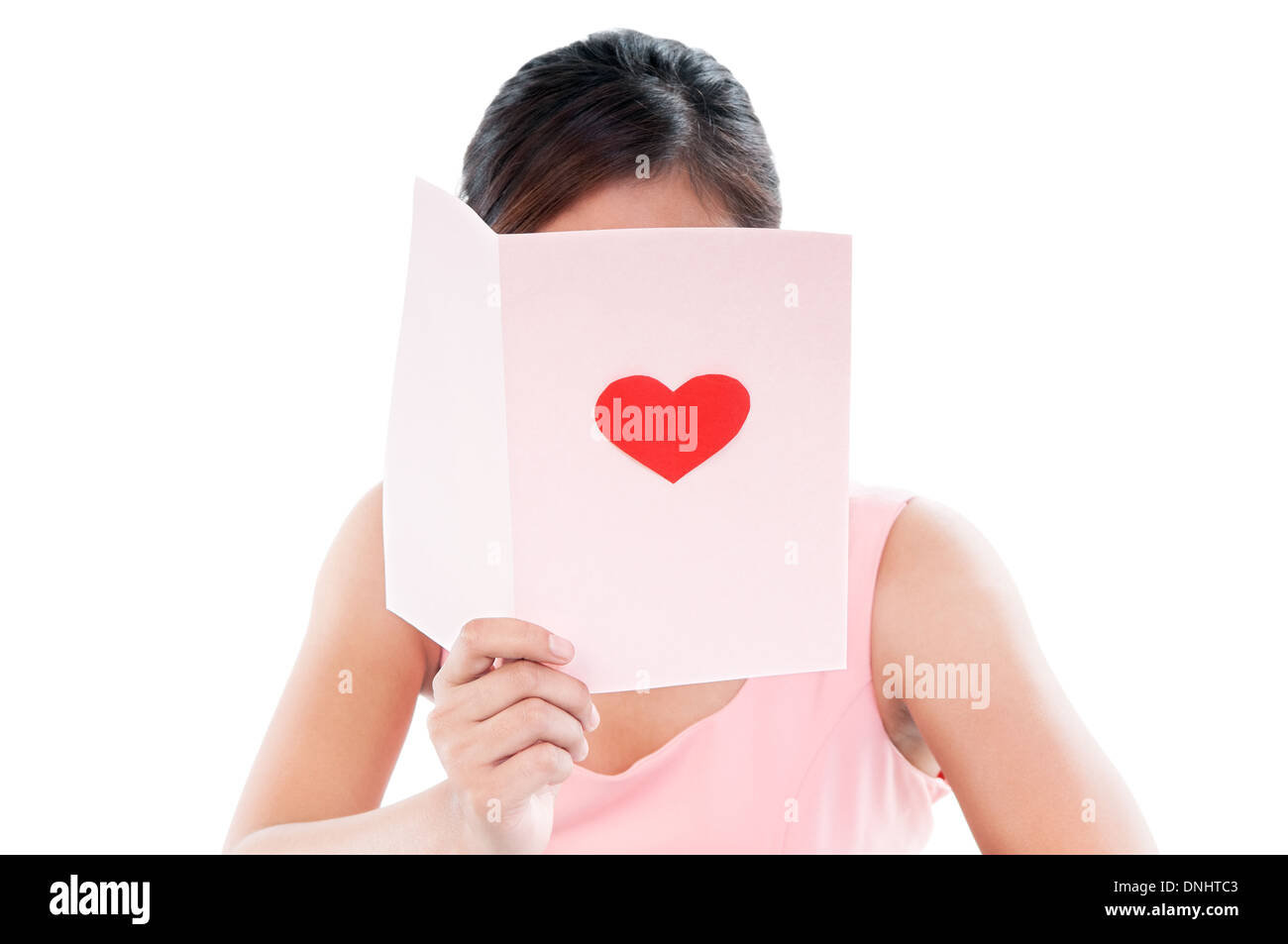 A woman reading valentine card Stock Photo