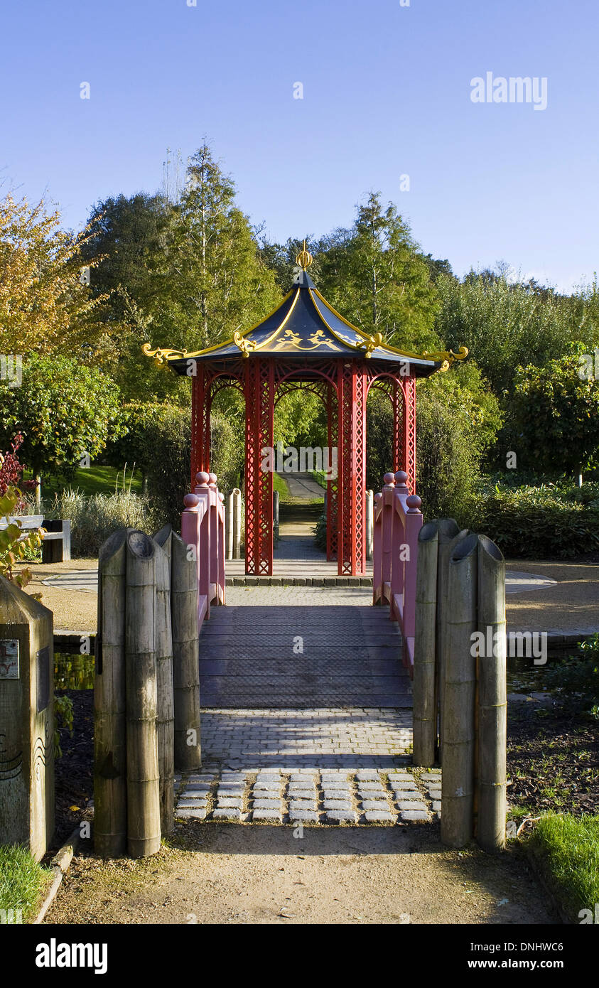 Pagoda landscaped garden a centre piece in Bitts Park, Carlisle. Stock Photo