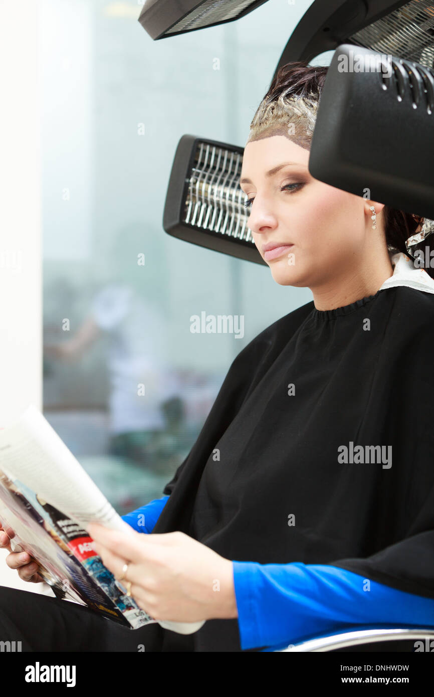 Haidressing Beauty Salon Young Woman Dying Hair Girl Relaxing