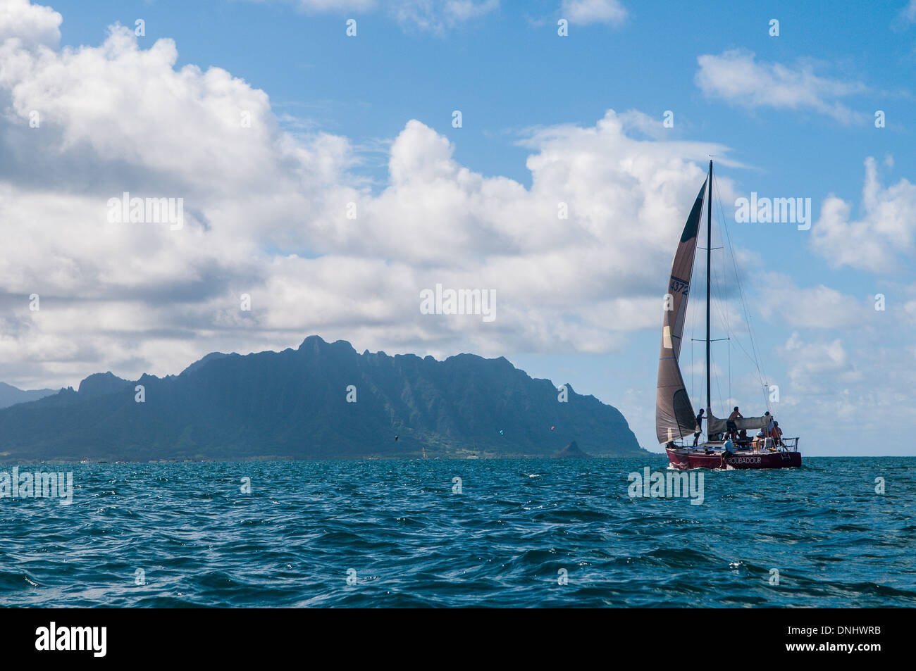 Sailing in Kaneohe Bay, Oahu, Hawaii Stock Photo