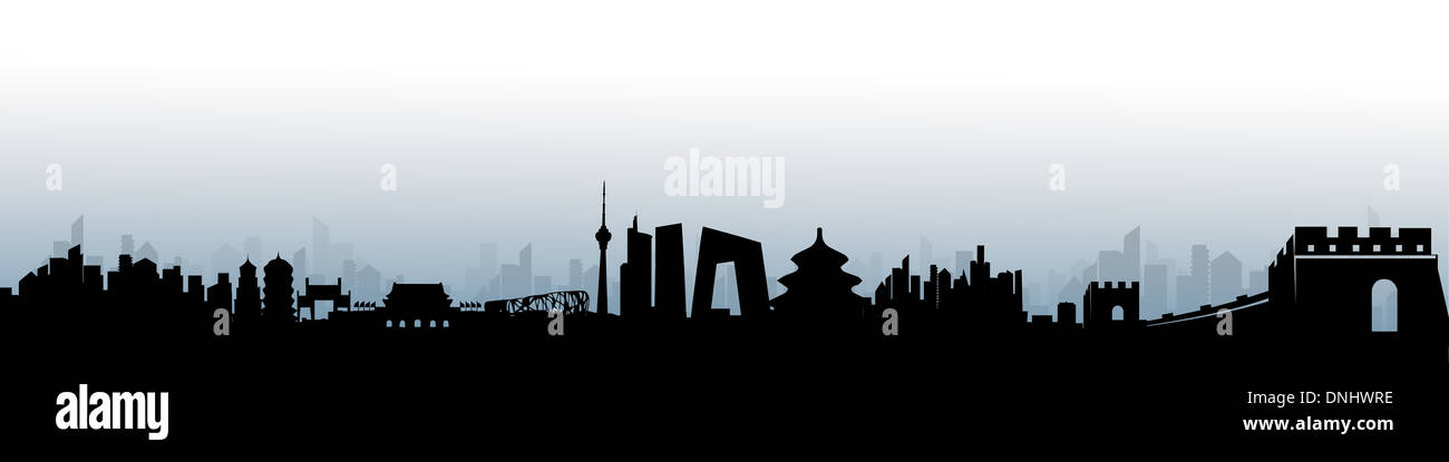 Beijing City Skyline Silhouette vector artwork Stock Photo