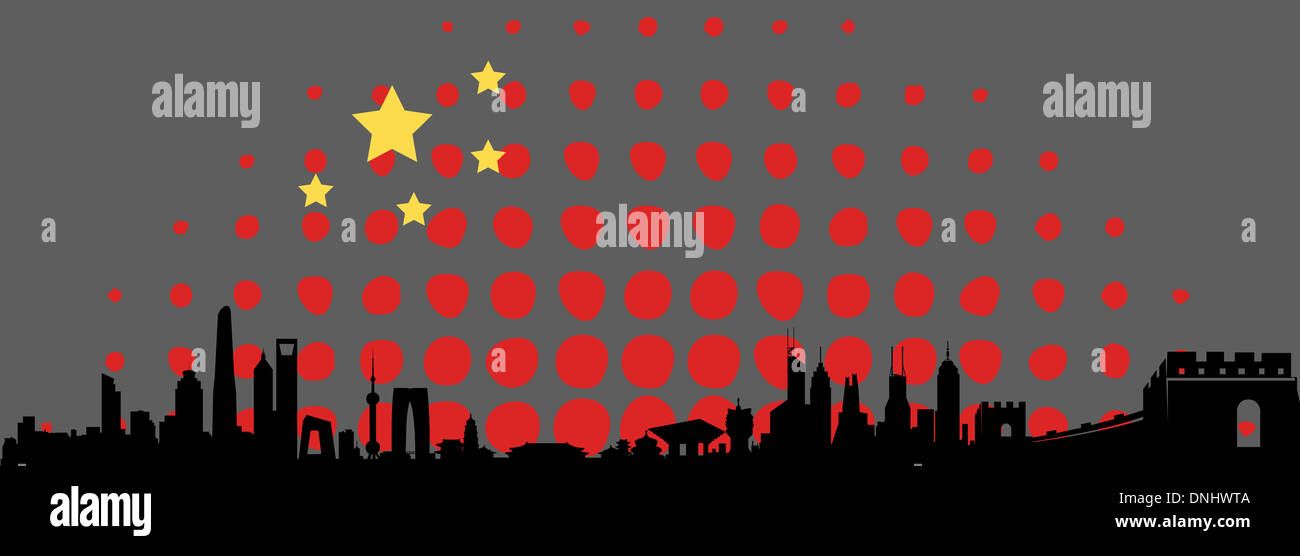 Great Mainland China Building Skyline abstract flag Stock Photo