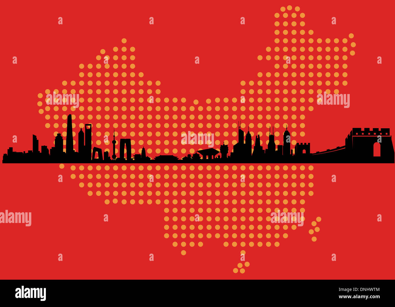 Great Mainland China Map Skyline Stock Photo
