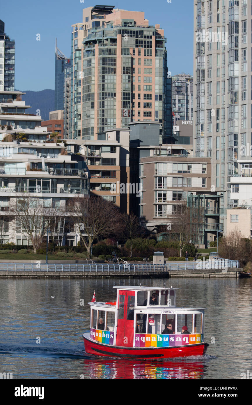 Red Granville Island Ferry in False Creek, Vancouver. Stock Photo