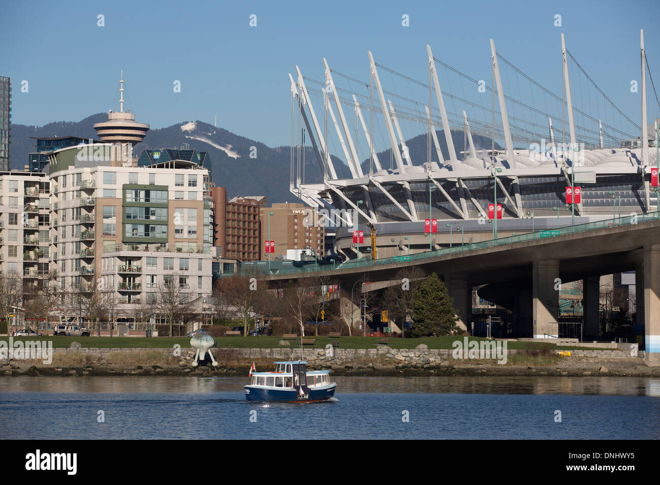 Rogers Arena,Vancouver, viewed from False Creek. Stock Photo