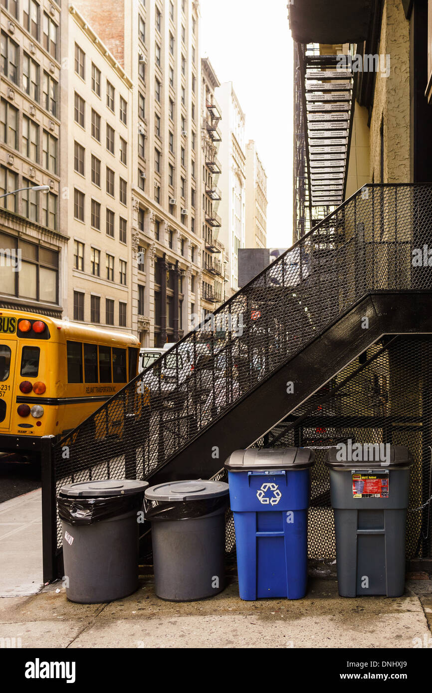 Recycling bins on the streets of Chelsea, NYC Stock Photo