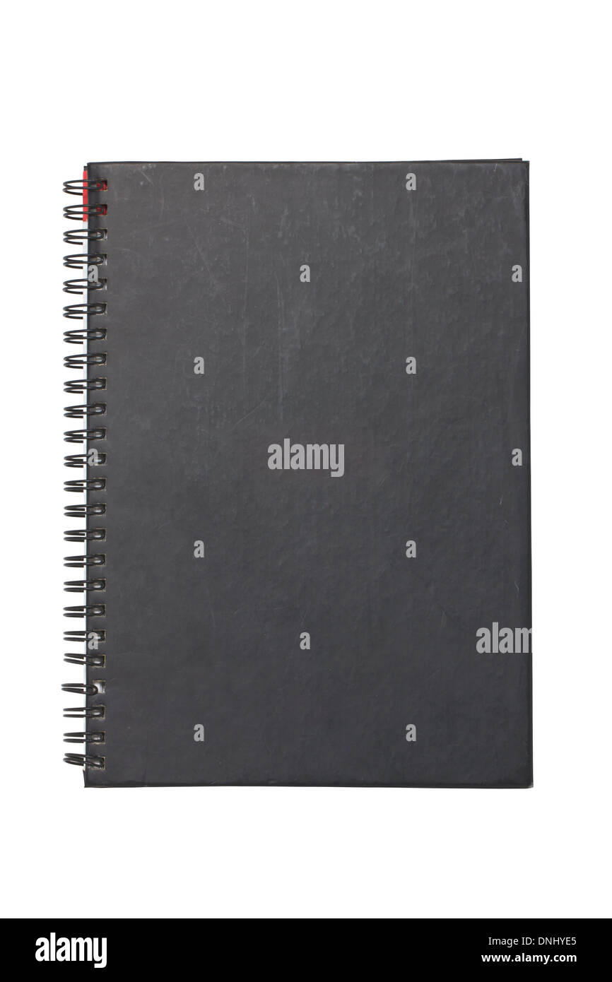 Black hard cover notebook with ring binder isolated on white. Stock Photo