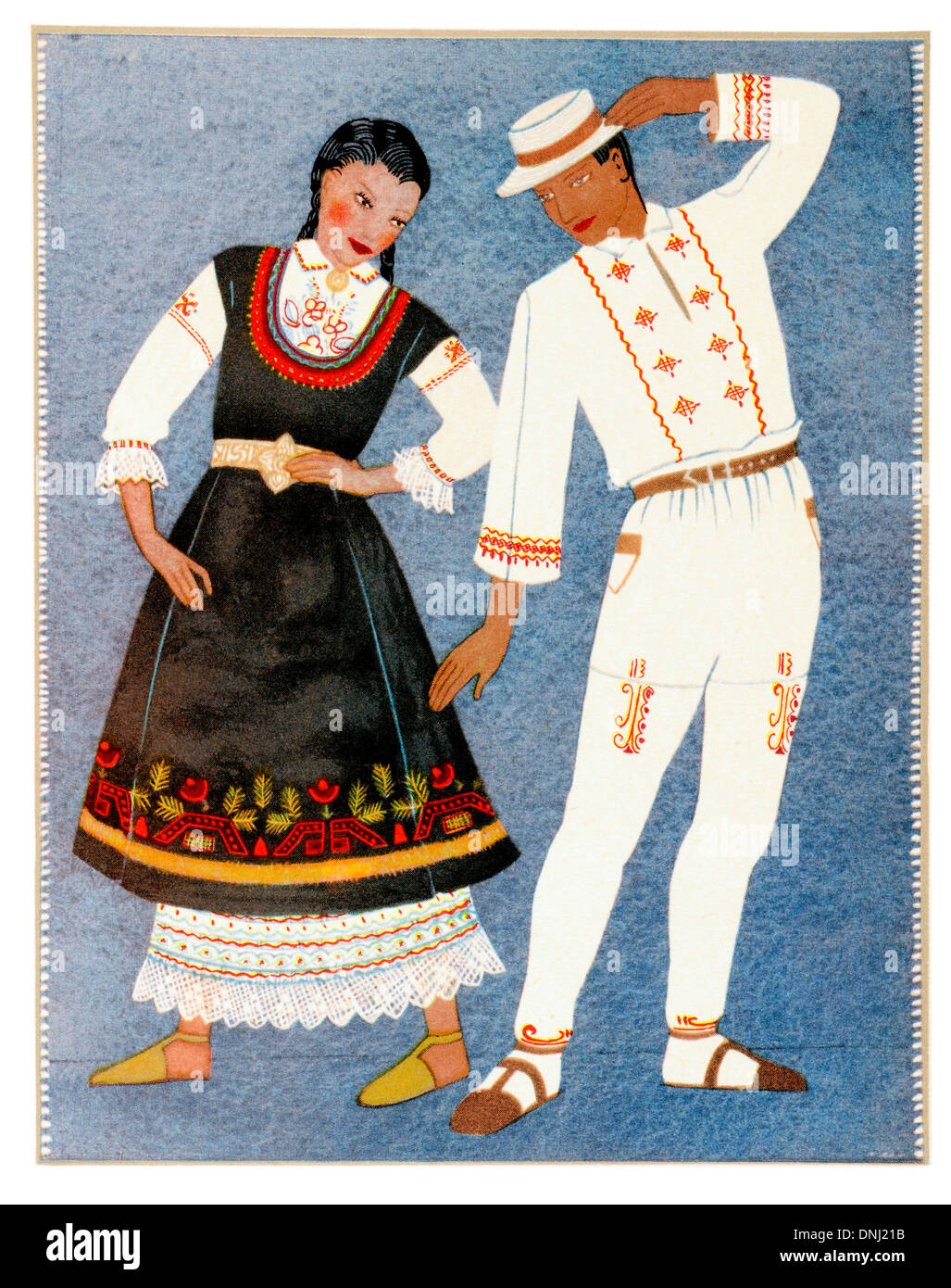 Bulgaria Traditional costume early 20th century lithograph Stock Photo