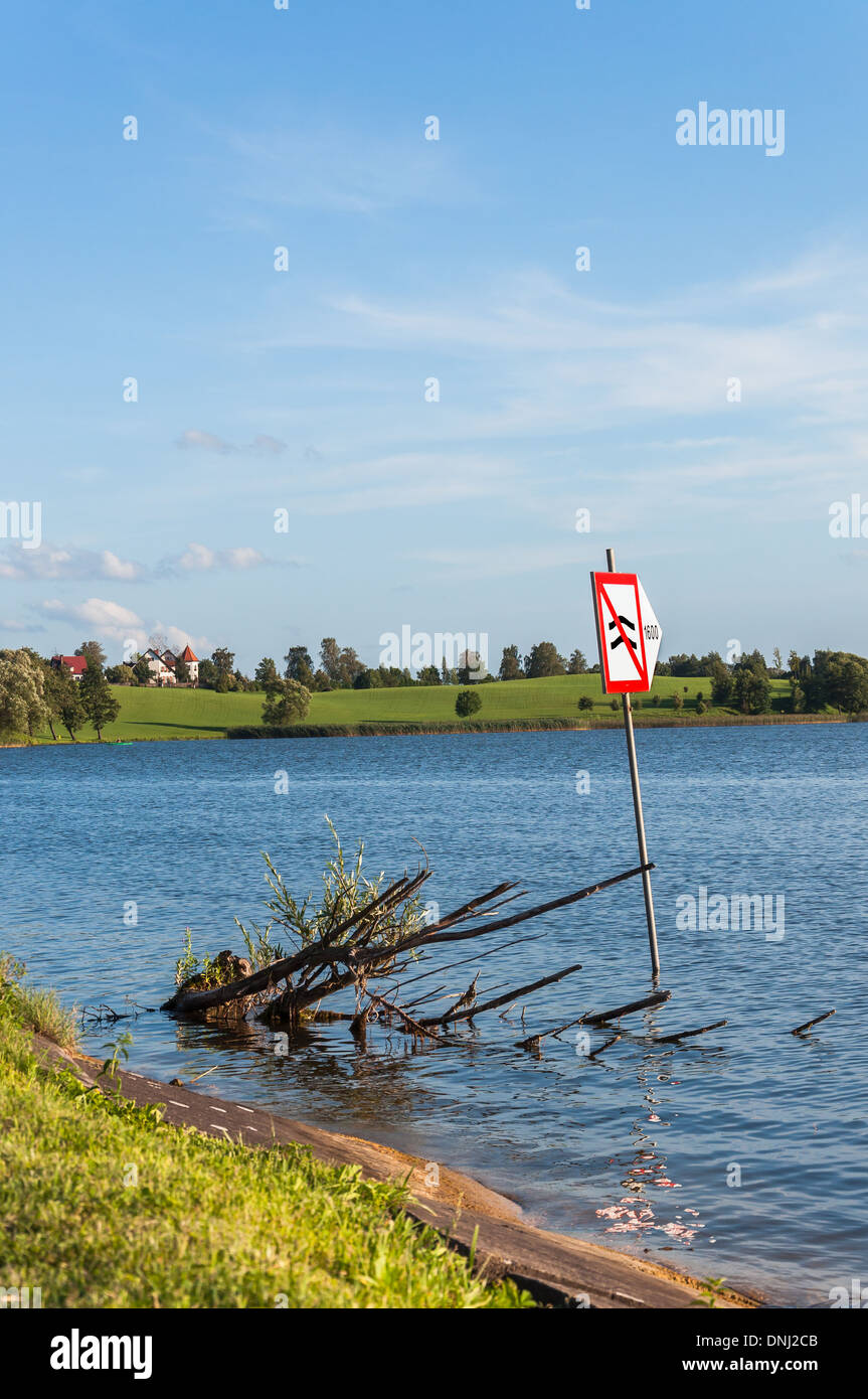 Sign in Rynskie Lake, Ryn, Masurian Lakes District of northern Poland Stock Photo