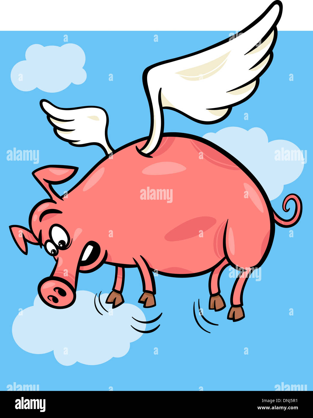 Cartoon Concept Illustration of When Pigs Fly Saying Stock Photo