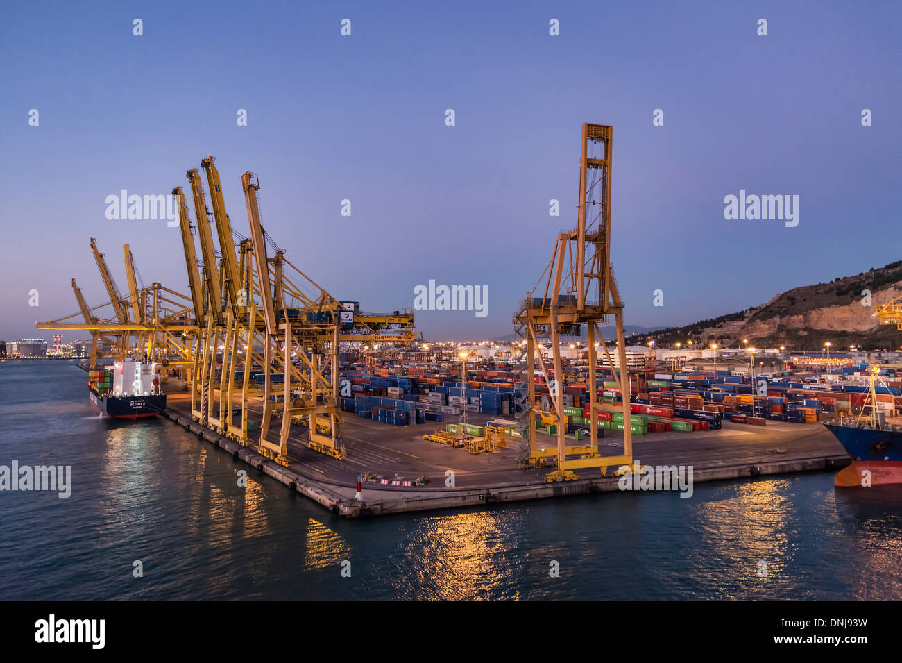 Shipping terminal for export and import cargo containers, Barcelona, Spain. Stock Photo