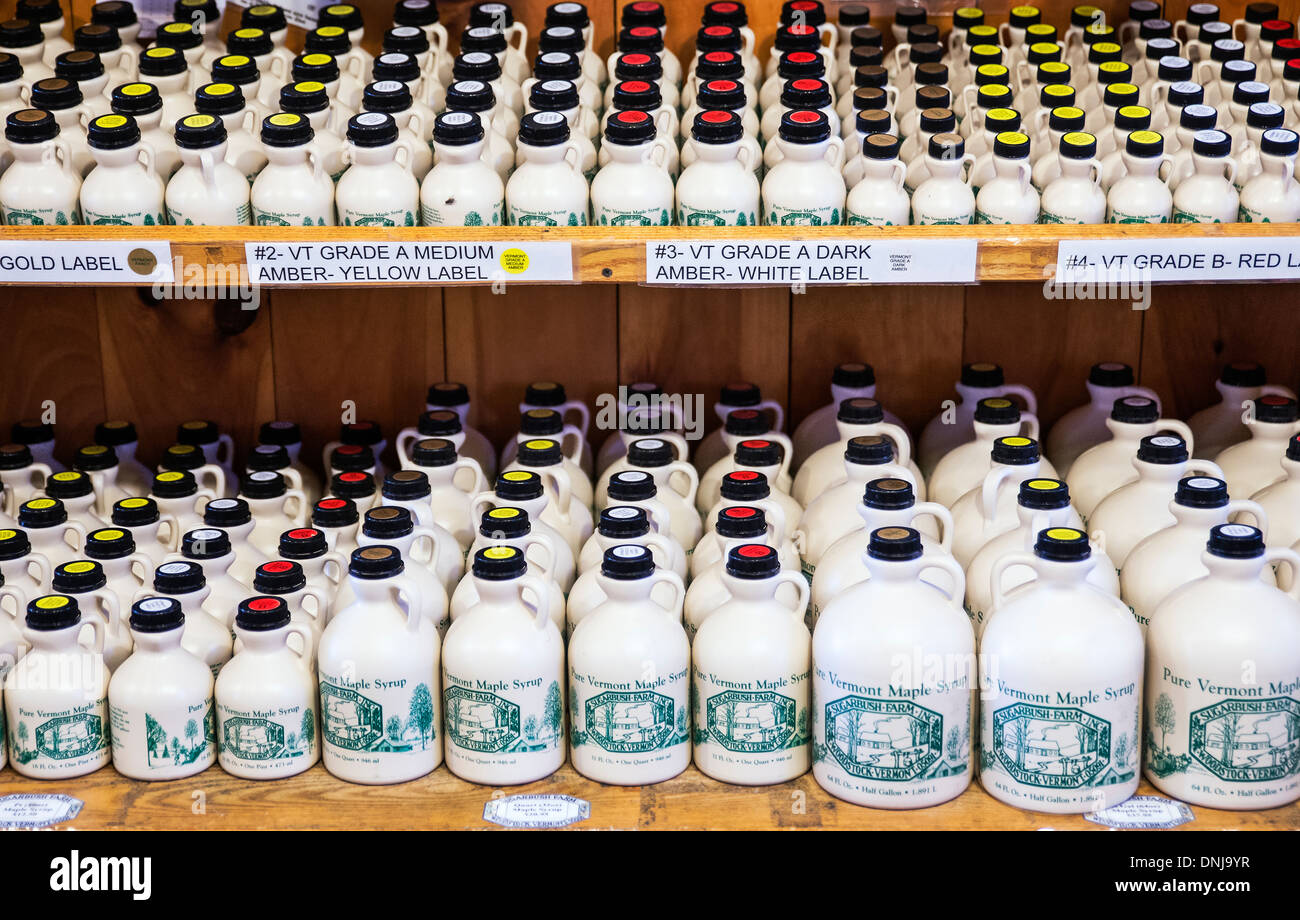 Grades of maple syrup available in the Sugarbush Farm store, Woodstock