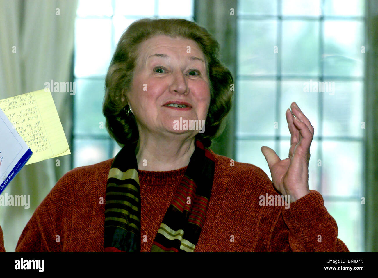 Actress Patricia Routledge famous for playing the part of Hyacinth Bucket in the sitcom Keeping Up Appearances at the opening of an art exhibition in Parham House UK Stock Photo