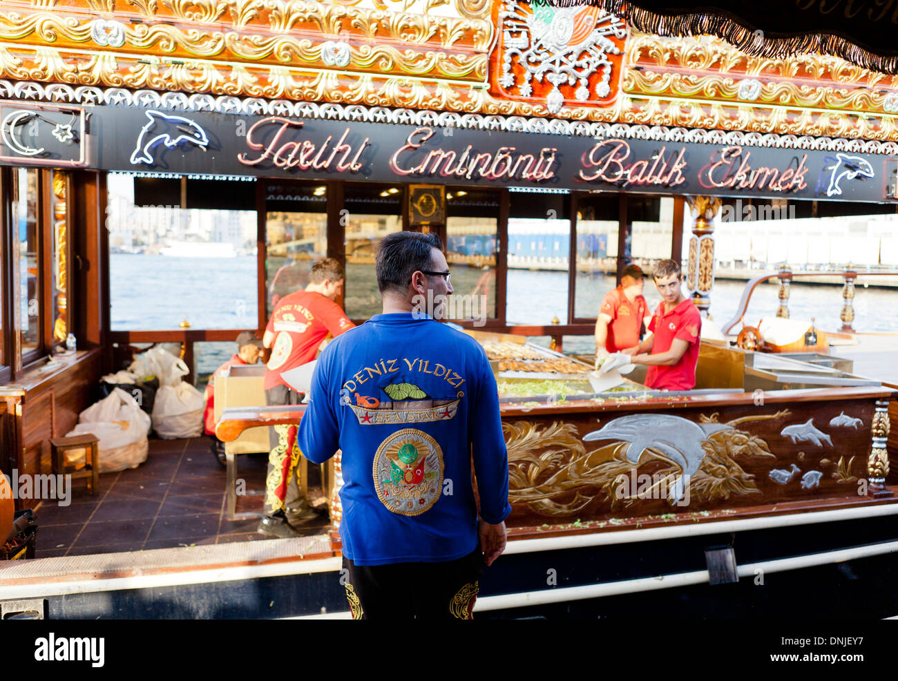 Fish stalls by the river in Istanbul Stock Photo