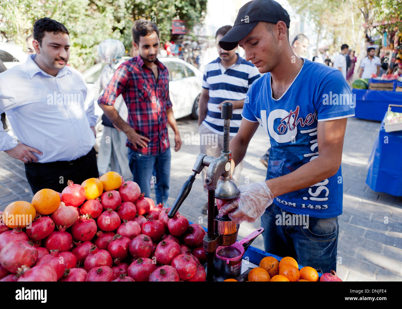 A local juice stall outside the Blue Mosque in Istanbul, Turkey Stock
