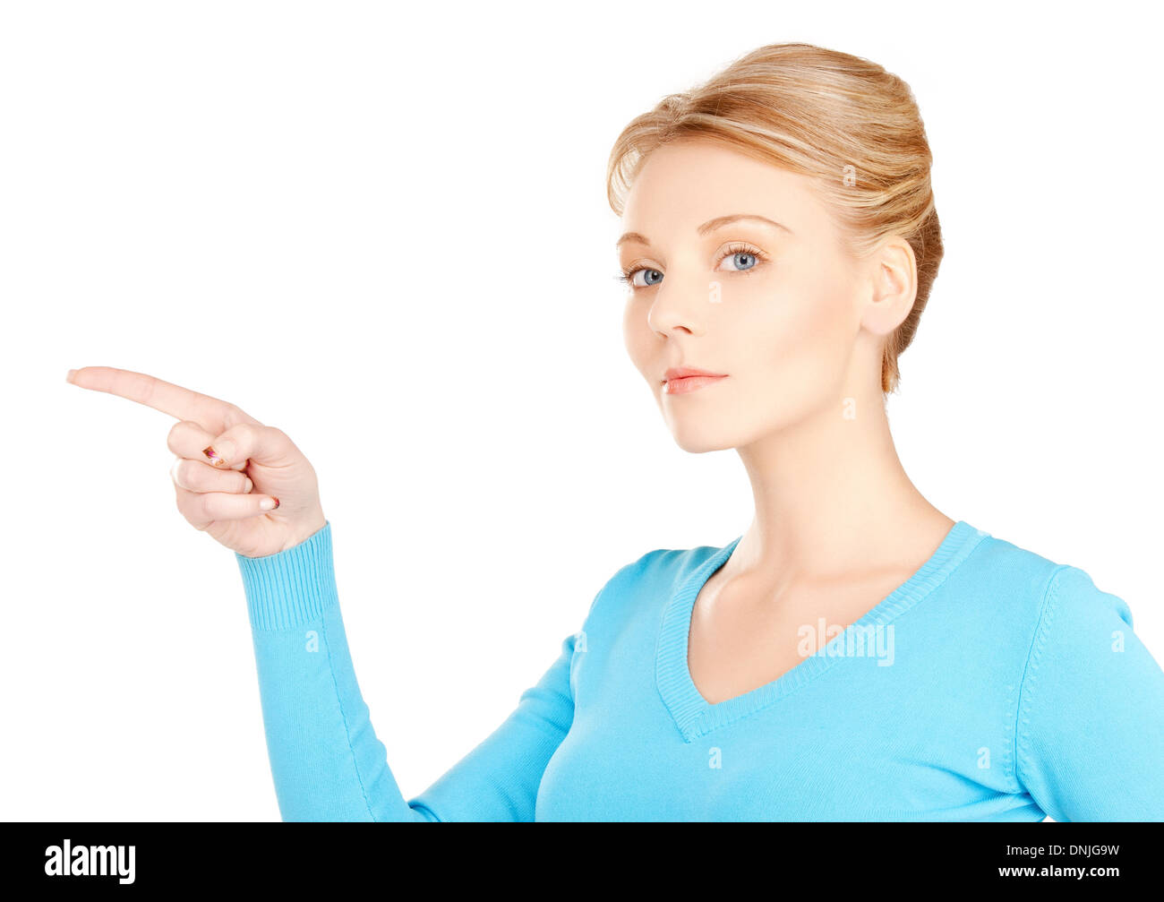 businesswoman pointing her finger Stock Photo
