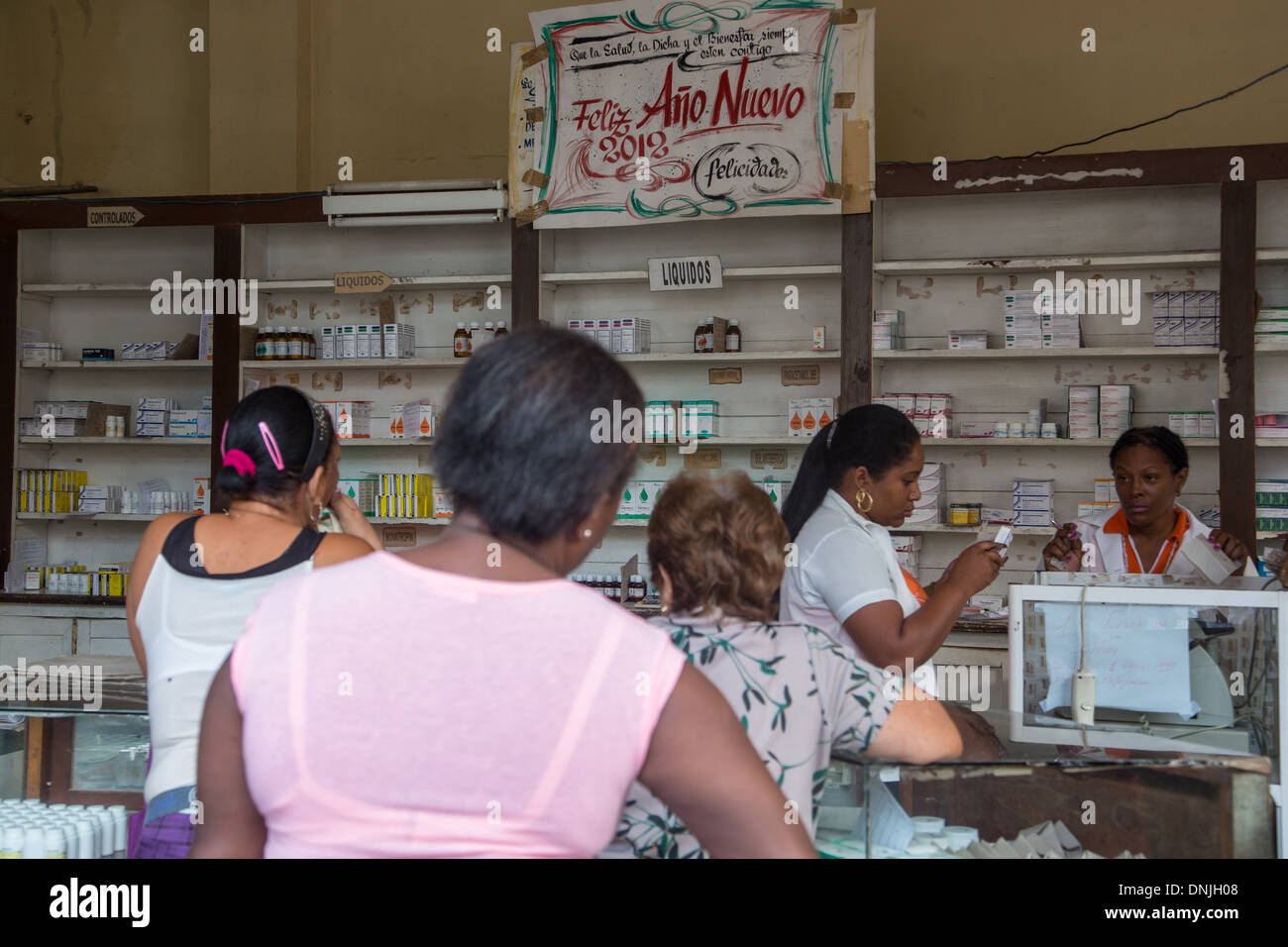 INTERIOR OF A PHARMACY (FARMACIA), PASEO DEL PRADO, HAVANA, CUBA, THE CARIBBEAN Stock Photo