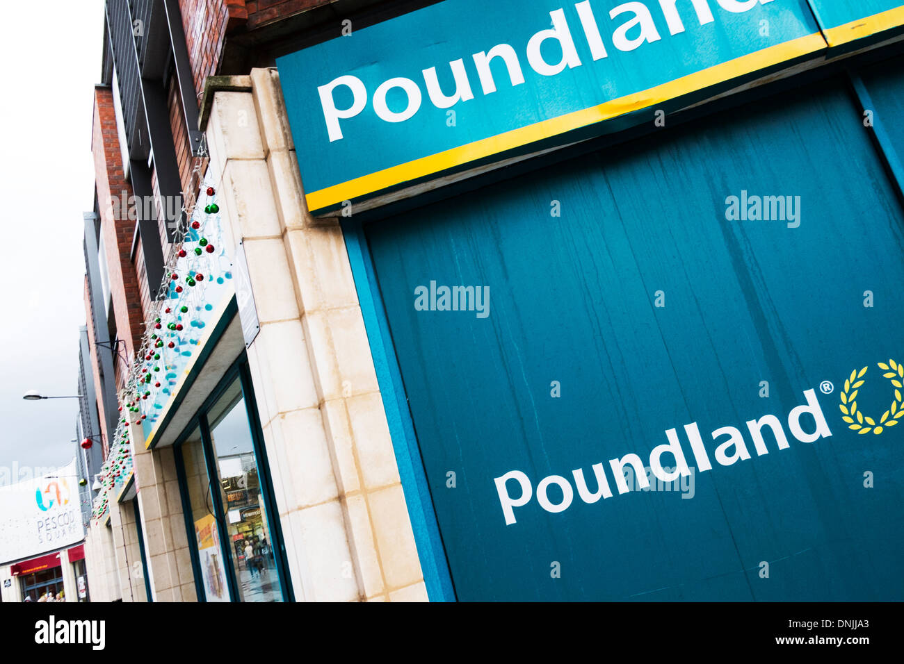 Poundland store shop outside sign entrance front facade Boston Town. Lincolnshire, UK England Stock Photo