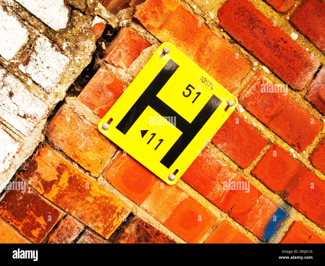 fire hydrant sign indication on wall Boston Town. Lincolnshire, UK