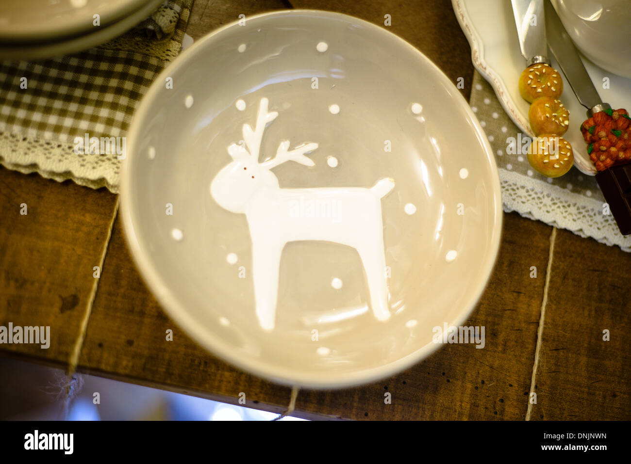 ceramic plate with reindeer design Stock Photo Alamy