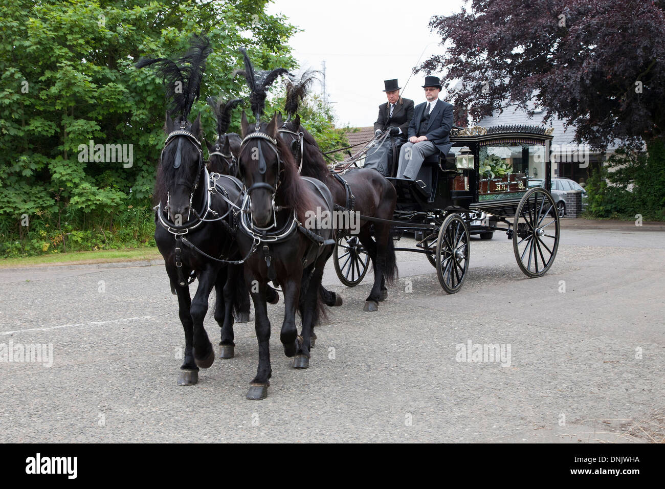 Traditional horse-drawn hearse carrying coffin Stock Photo - Alamy