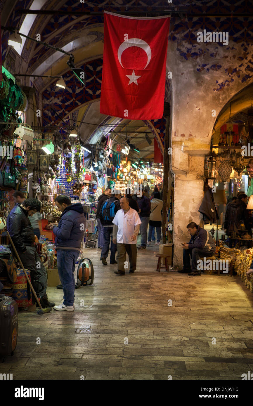 One of the many passages of the Grand Bazaar in Istanbul, Turkey. Stock Photo
