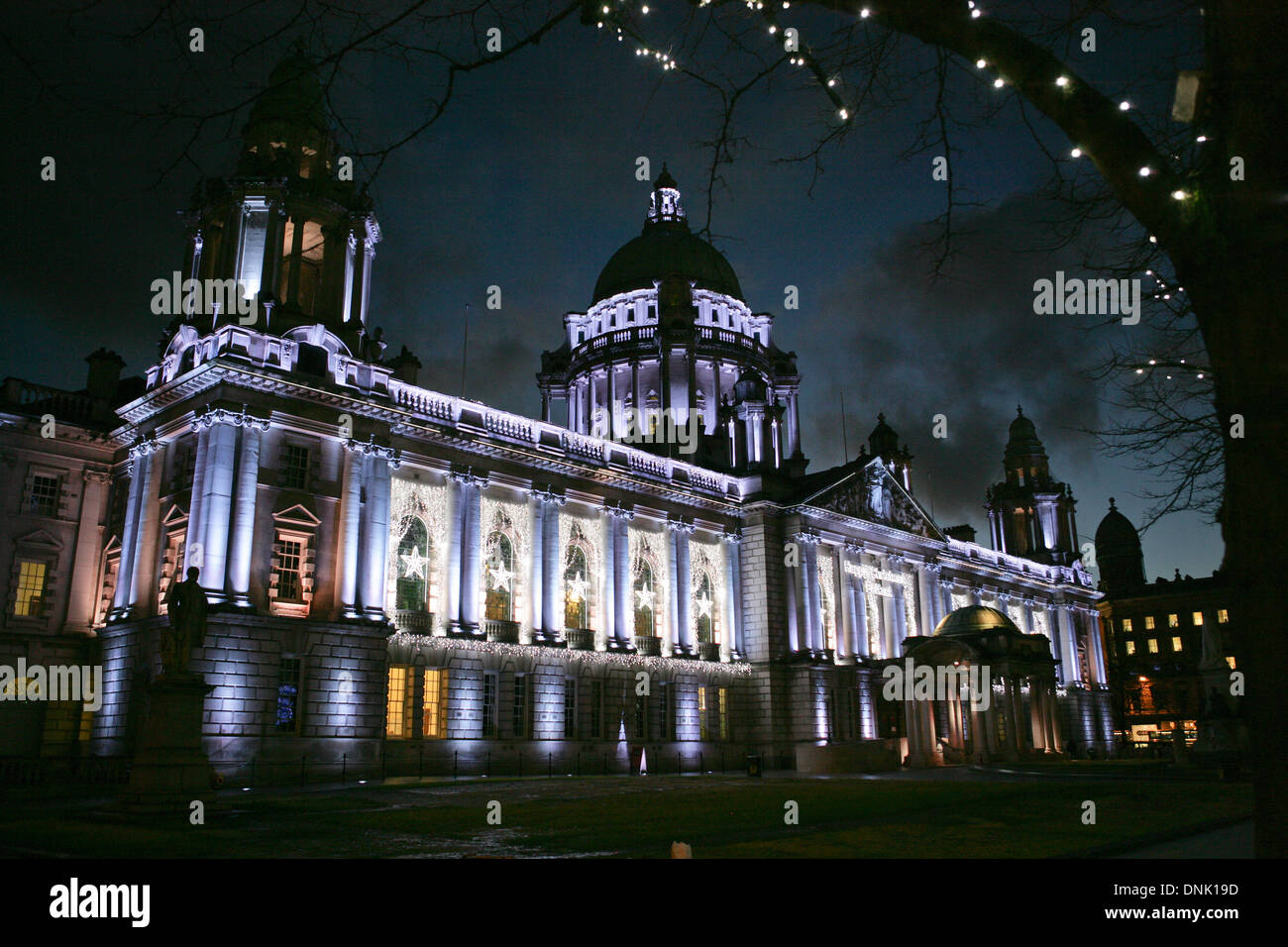 02 January 2014 Christmas lights on Belfast City hall Stock Photo Alamy