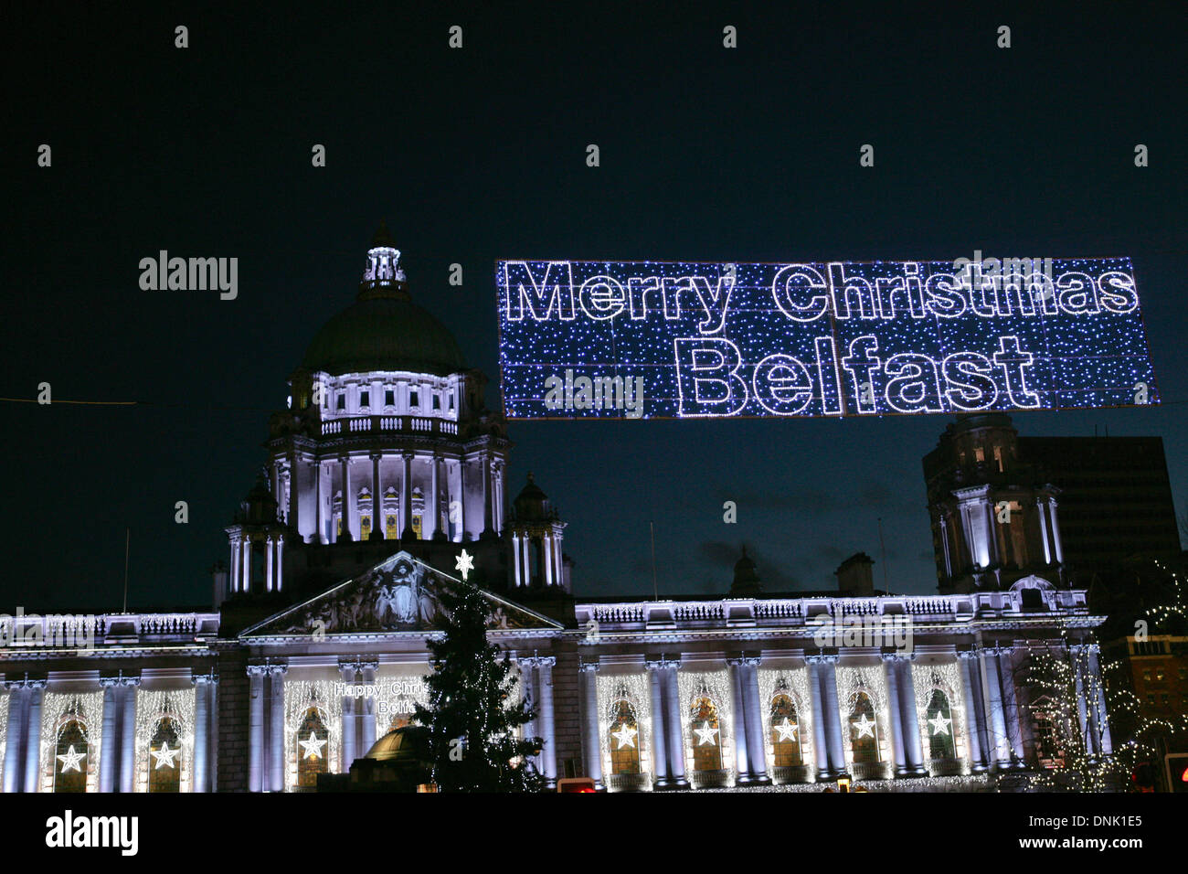 02 January 2014 Christmas lights on Belfast City hall Stock Photo Alamy
