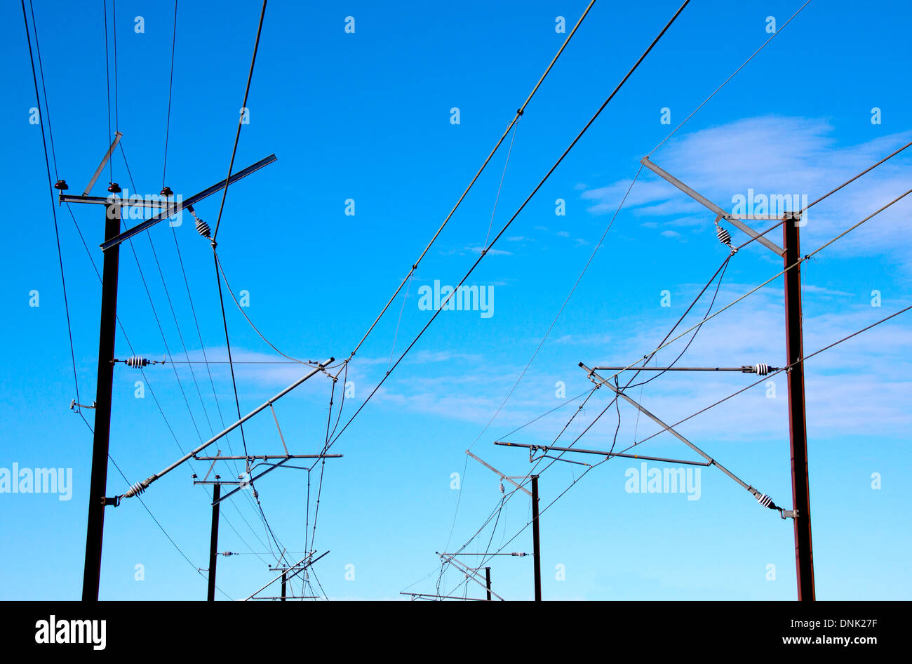 Overhead power supply for electric trains hires stock photography and