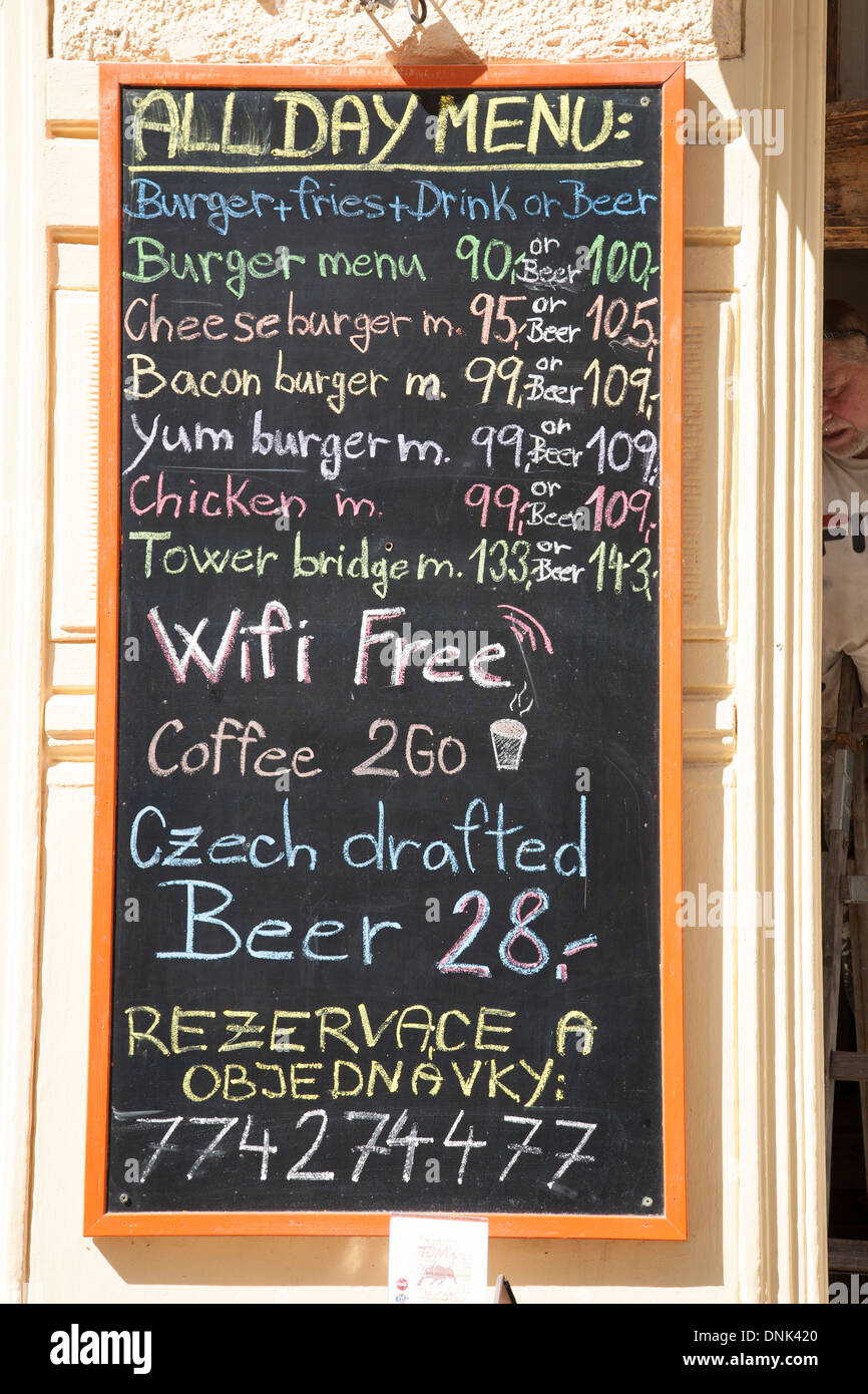 All Day Menu Restaurant Sign, Prague; Czech Republic; Europe Stock