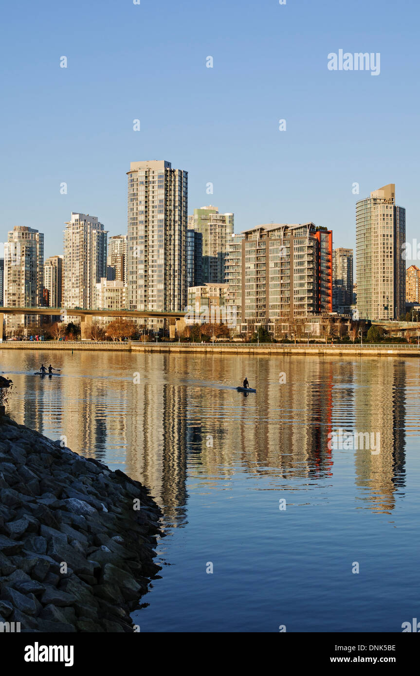 Vancouver scenic view  high-rise condominium towers buildings north side shoreline of Vancouver's False Creek Stock Photo