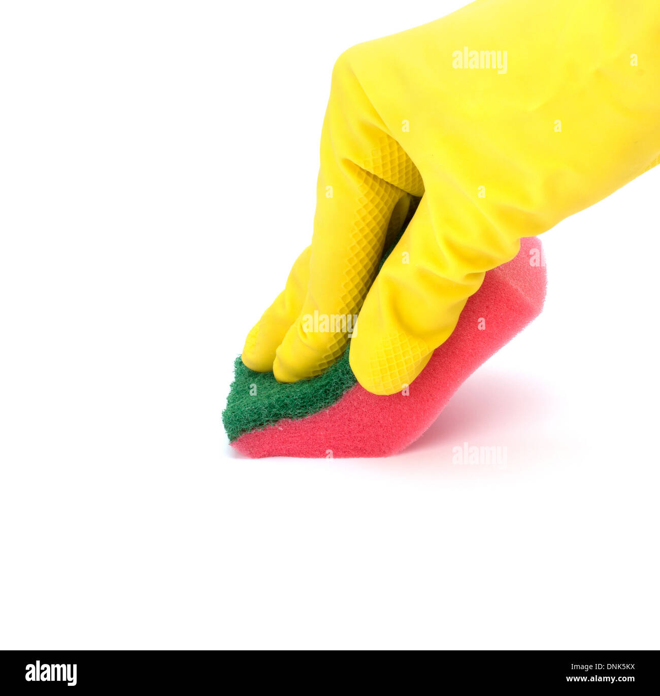 Hand in yellow glove with sponge isolated on white background Stock ...