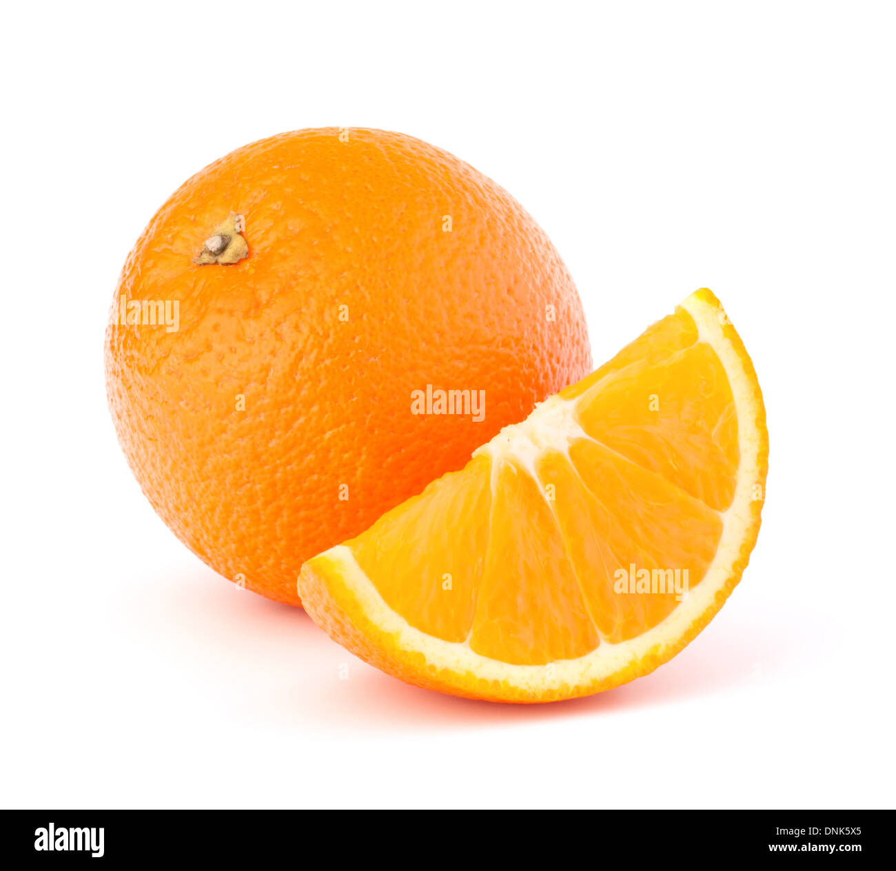 Whole orange fruit and his segment or cantle isolated on white background cutout Stock Photo