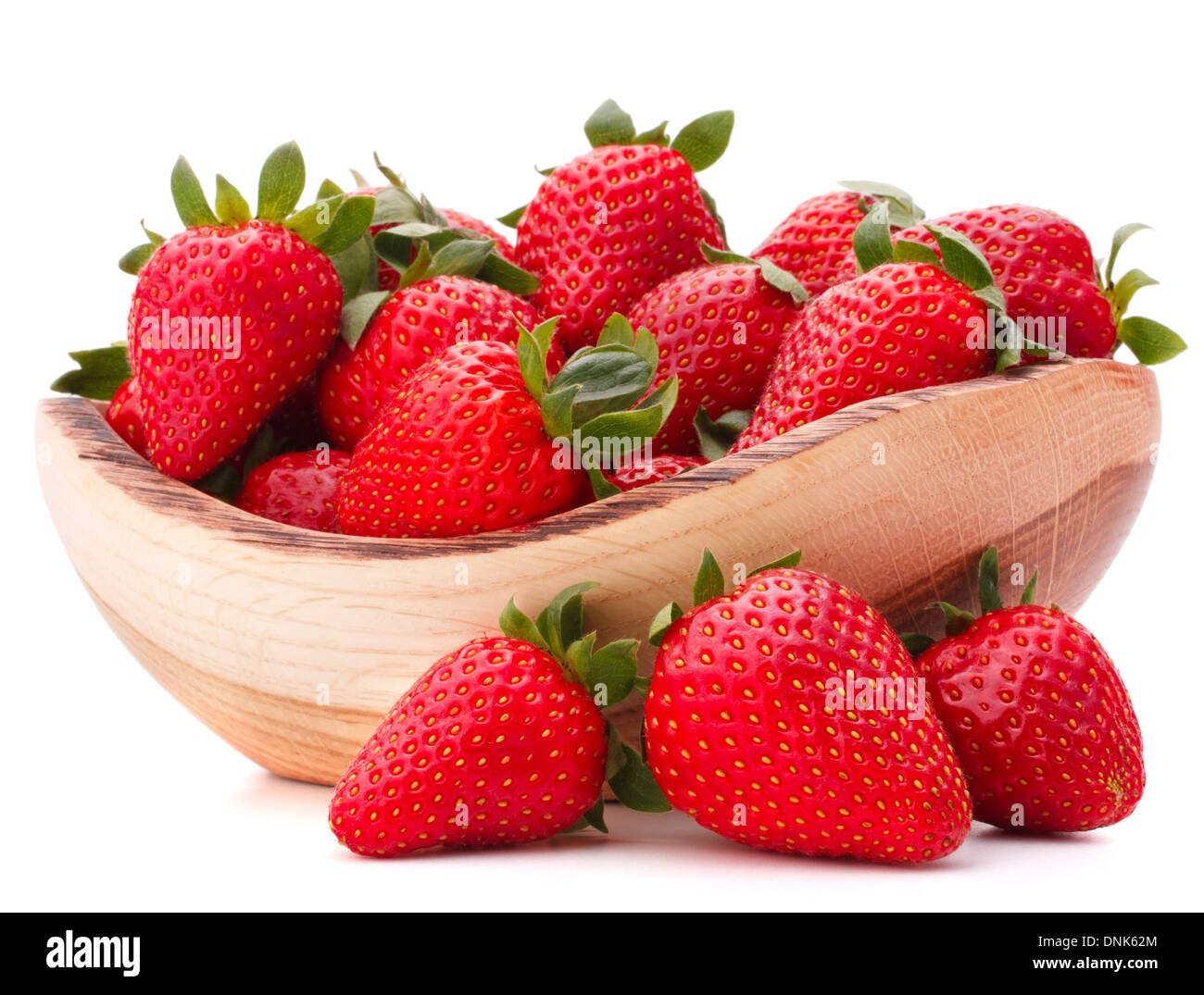 Strawberries in wooden bowl isolated on white background cutout Stock ...