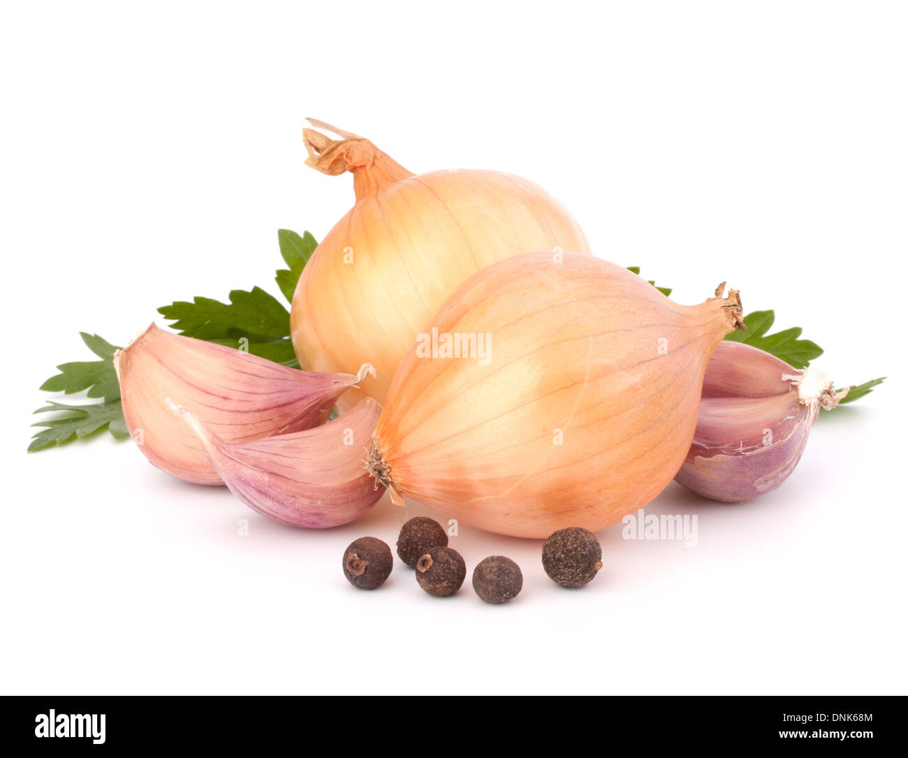 Onion and garlic clove isolated on white background Stock Photo - Alamy