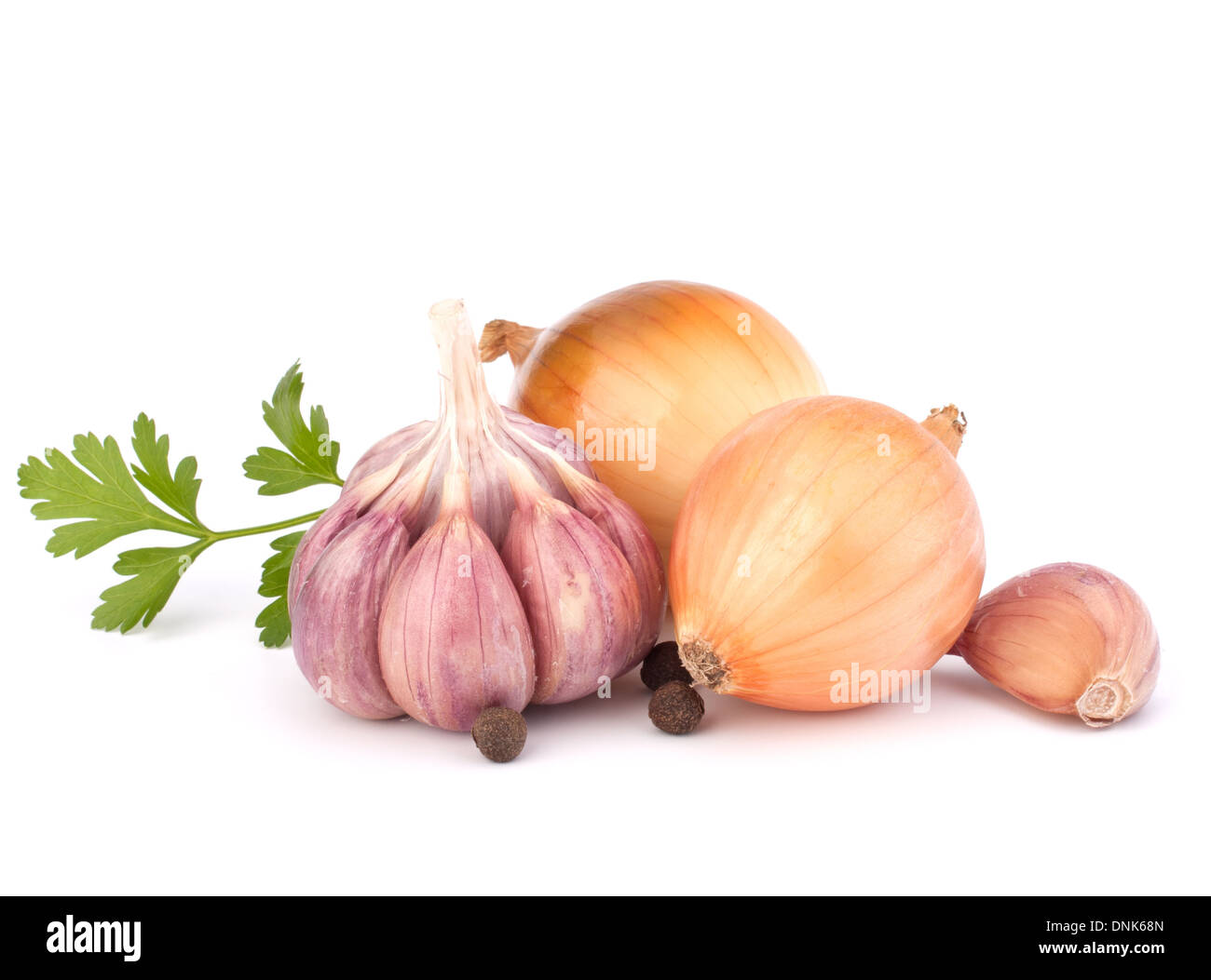 Onion and garlic clove isolated on white background Stock Photo - Alamy