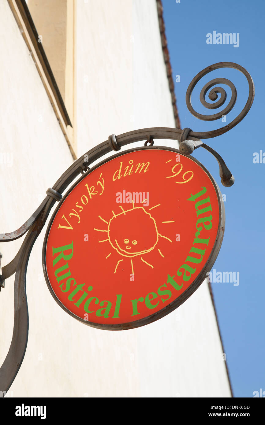 Rustical Restaurant Sign; Mala Strana Neighborhood; Prague; Czech Republic; Europe Stock Photo