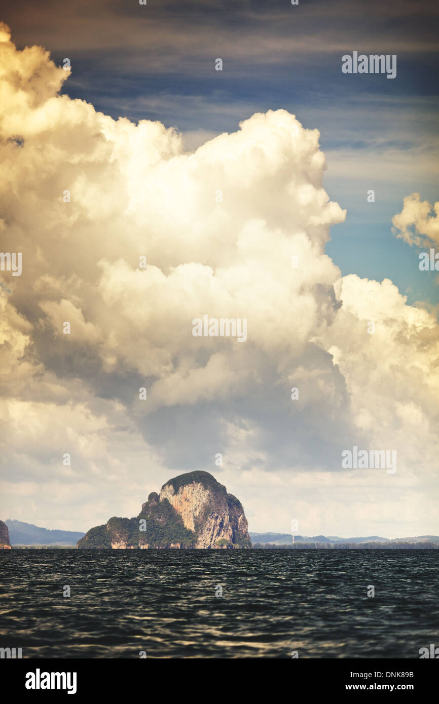dramatic landscape with sea and stormy clouds, Thailand Stock Photo