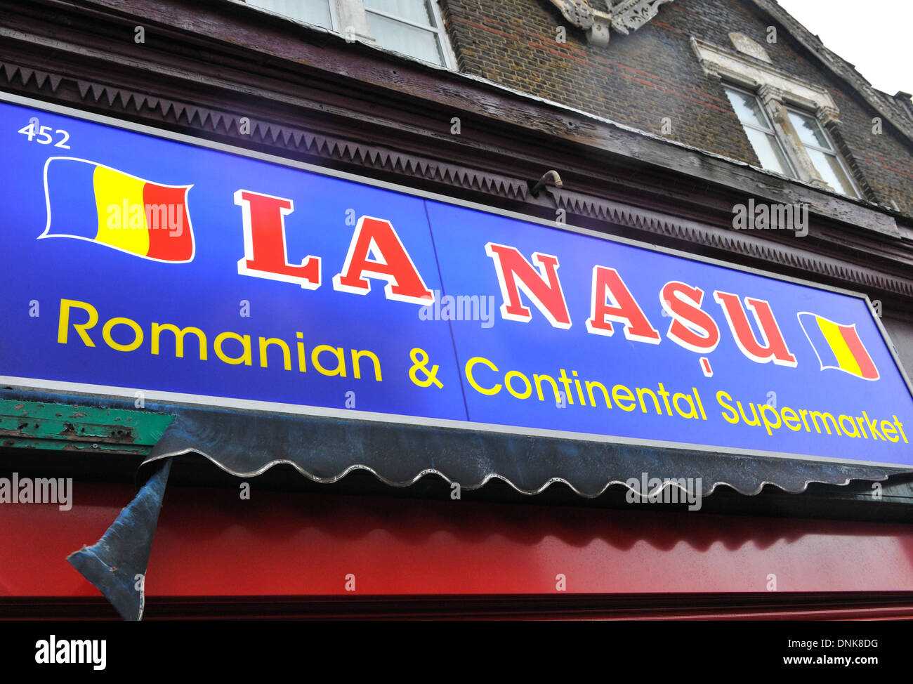 Turnpike Lane, London, UK. 1st January 2014. A Romanian supermarket in North London.  Romanians and Bulgarians can work without restriction across the EU and the UK from today. Credit:  Matthew Chattle/Alamy Live News Stock Photo
