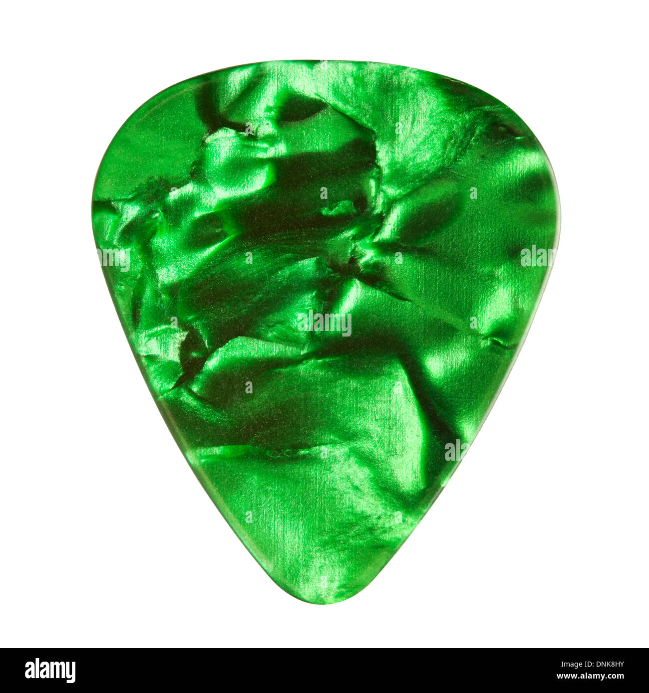 green guitar plectrum, isolated on white background Stock Photo