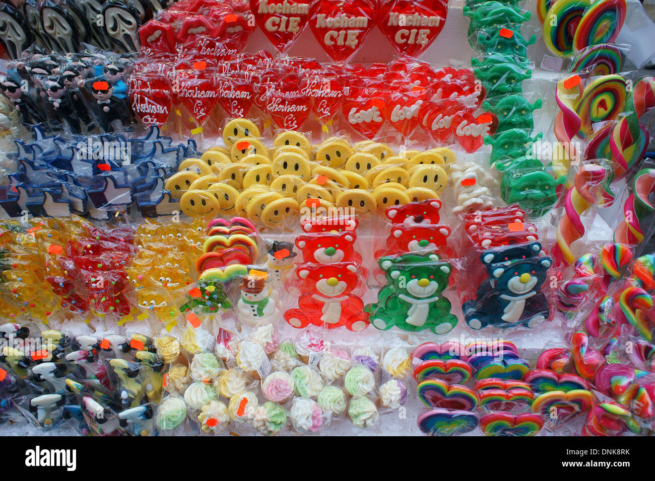 Plenty of colorful lollipops displayed for sale Stock Photo