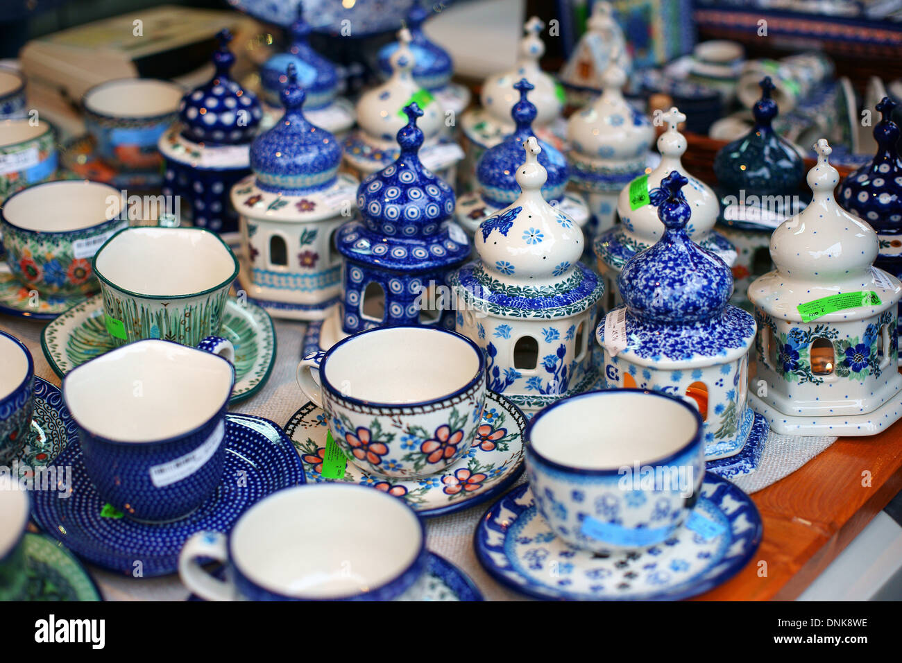 Colourful ceramics pottery earthenware from Boleslawiec Poland Bunzlauer keramik Stock Photo