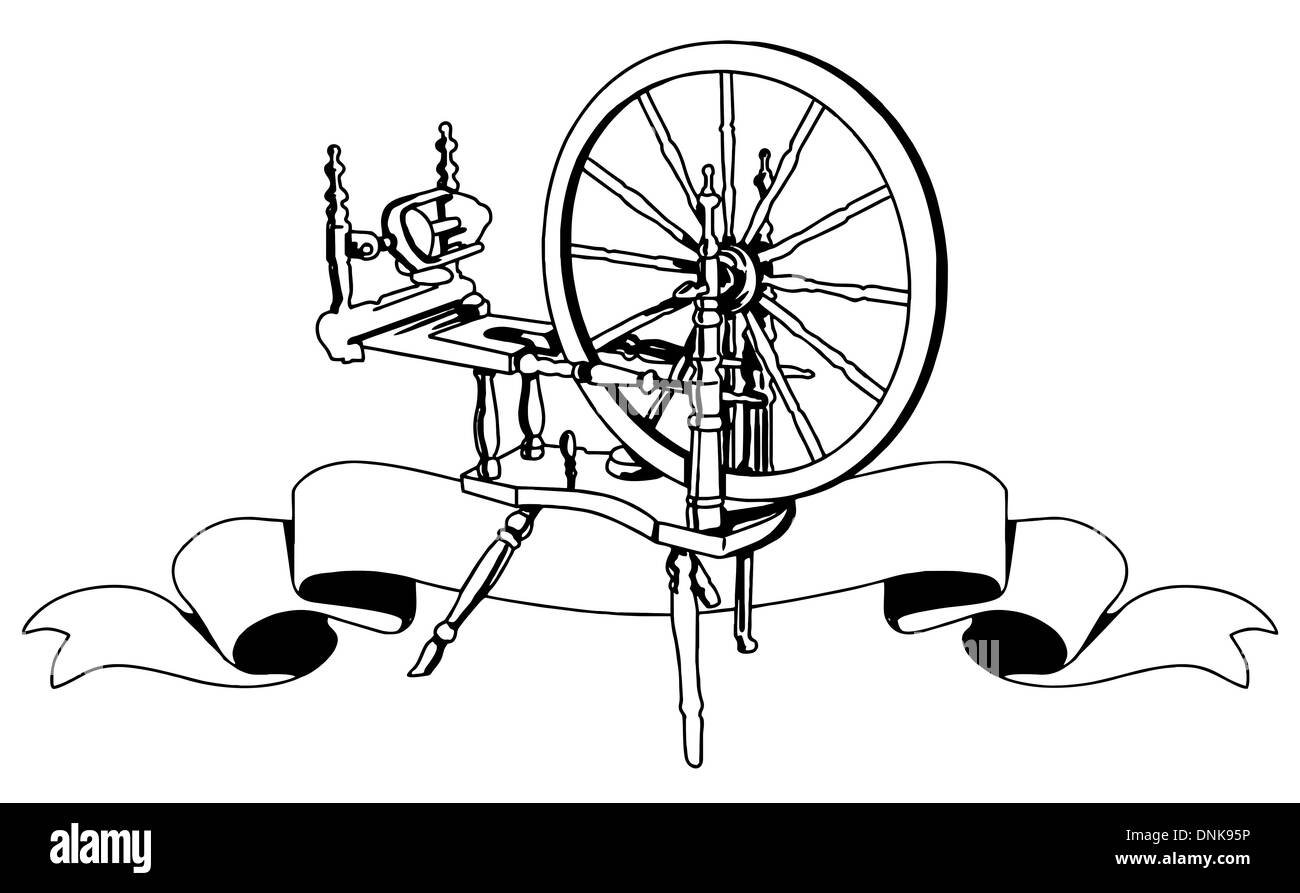 Illustrative representation of a cotton weaving spinning wheel Stock Photo