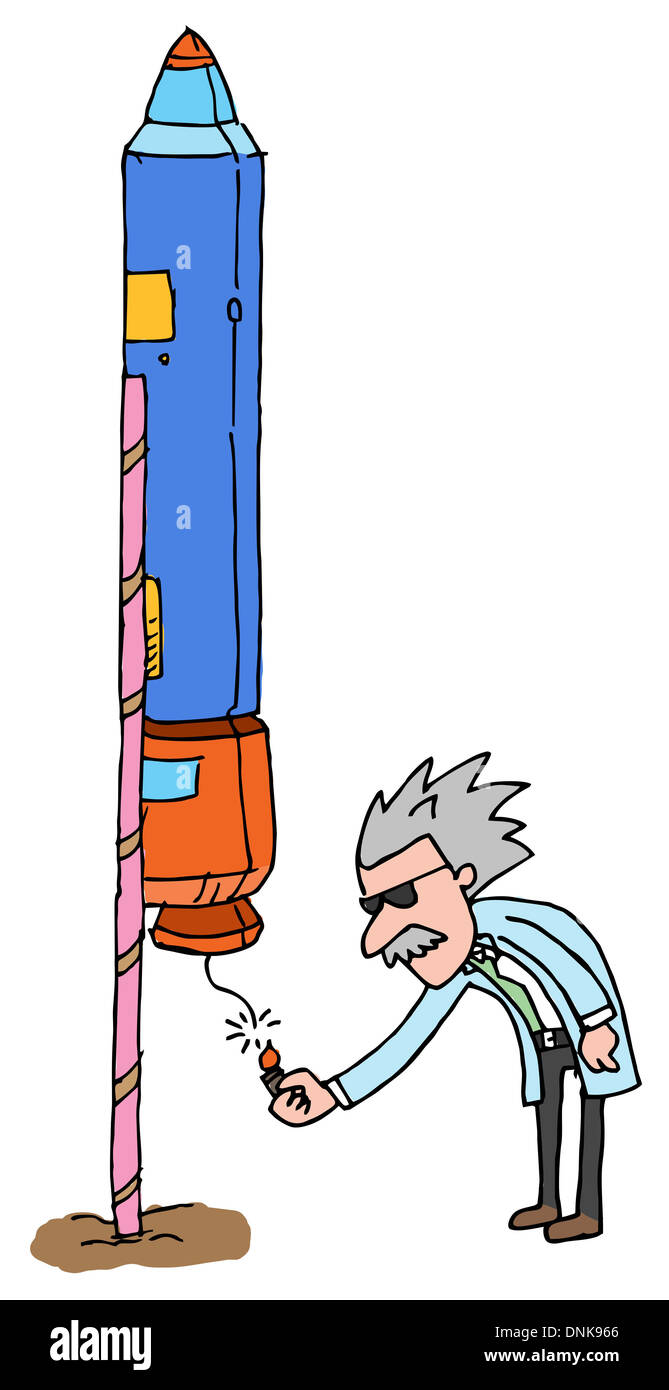 Illustrative representation of Einstein launches a rocket Stock Photo ...