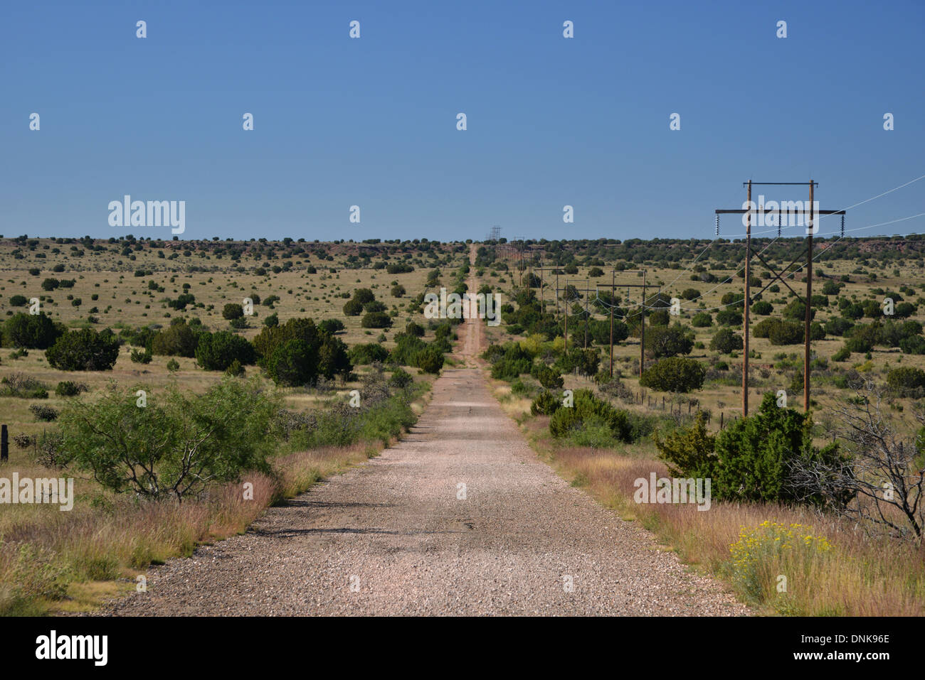 One of the oldest stretches of Route 66, a dirt road towards Tucumcari, New Mexico Stock Photo